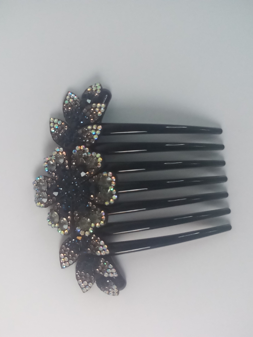 Crystal Embellished Floral Black Hair Comb Ornament